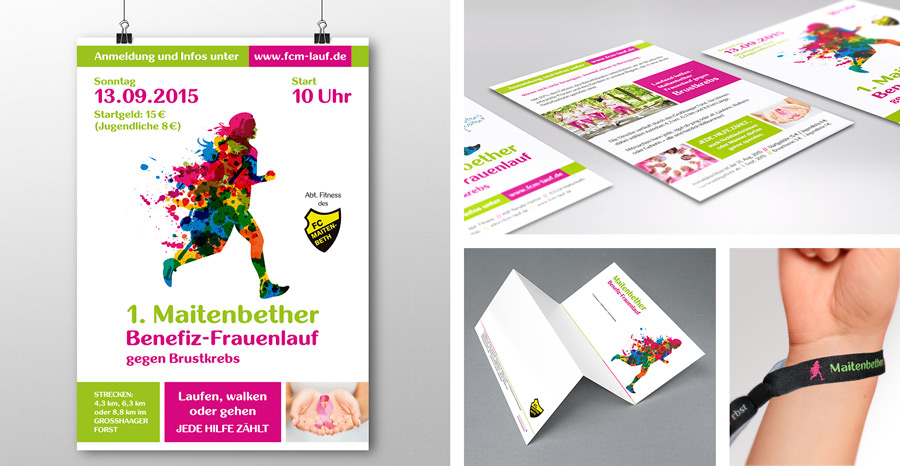 Maitenbether Benefiz-Frauenlauf Flyer Plakate Bänder